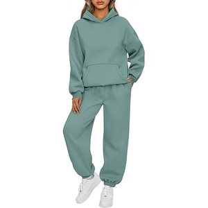 Conjunto de Sudadera con Capucha y Pantalones Jogger para Mujer, Chándal Casual de 2 Piezas de Forro Polar, Top Corto de Manga Larga, Ajuste Holgado, Color Sólido, para Sudar - Product Image 1
