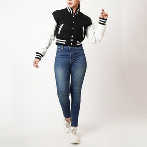 Wholesale Custom Hot Fit Crop Women's Varsity Baseball Jacket <b>High</b> Quality Crop <b>Top</b> with Long Winter Sleeves Blank <b>Leather</b> - Product Image 6
