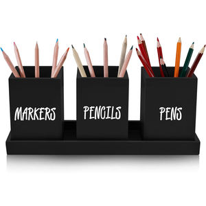 Porte-stylos en bois 4 pièces pour bureau, style ferme, avec plateau en bois, support pour crayons et marqueurs, boîte de rangement moderne pour bureau - Product Image 2
