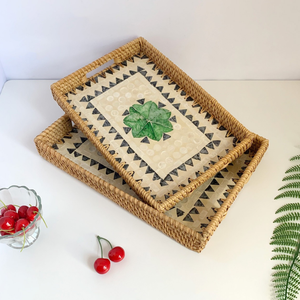 Plateau de service en rotin écologique avec base en nacre, tissé à la main, design personnalisable, couleur décorative, utilisation à la maison ou au restaurant - Product Image 5