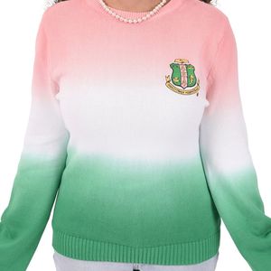 Suéter Ombre AKA Rosa, Blanco y Verde para Mujer, de Manga Larga, Cuello Redondo, Tejido de Punto, Estilo Casual Griego - Product Image 5