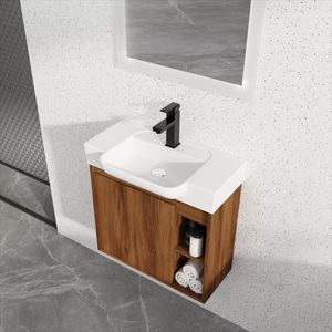 Meuble-lavabo mural de 24 pouces avec vasque en céramique blanche et porte à fermeture douce, emballage KD - Product Image 1