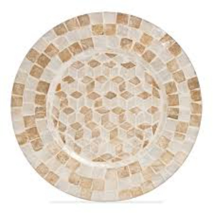 Plato decorativo redondo hecho a mano con incrustaciones geométricas de concha de nácar para banquetes de boda y decoración elegante. - Product Image 1