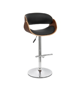 Tabouret de bar moderne réglable en cuir véritable avec siège rembourré, base chromée, pour usage commercial, dossier confortable - Product Image 3