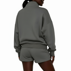 Conjunto de Sudadera con Logotipo Personalizado para Mujer, Conjunto de 2 Piezas, Sudadera con Capucha y Pantalones Cortos, Fabricante - Product Image 2