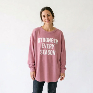 T-shirts amples en coton gaufré pour femmes, 100 % coton, manches longues, légers, épaules tombantes, décontractés, streetwear, imprimés, pour dames - Product Image 6