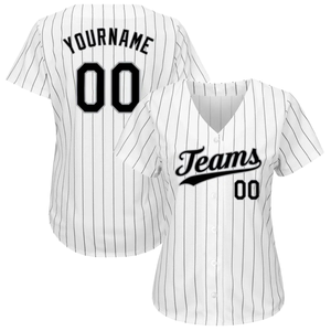 Men White Black Pinstripe Black Gray Baseball Jersey Button Front Team Shirt Breathable <b>Athletic</b> Practice Tournament Uniform - Product Image 1