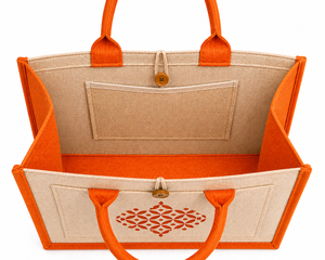 Sac fourre-tout en jute laminé bicolore avec poignée en corde, écologique, réutilisable, sac de shopping personnalisé avec logo imprimé, sac promotionnel avec poche - Product Image 5