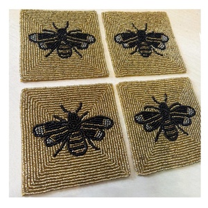 Handmade Glass Beads Tea Coaster Set of 4 Bee Design <b>Coffee</b> Mug Tea Cup Drink Glass Dining Home & Office <b>Table</b> Decor Coaster - Product Image 5
