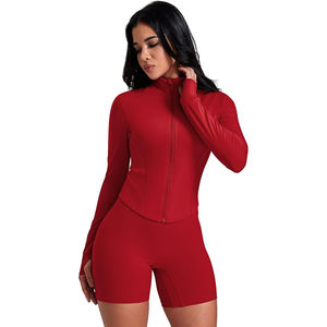 Reflective Strip Full Zip Nylon Yoga <b>Jacket</b> Women Four-Way Stretch Breathable Slim Fit High Neck Long Sleeve Skinny Fit <b>Workout</b> - Product Image 2