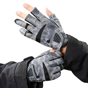 Gants de pêche demi-doigts en maille unisexe toutes saisons respirants légers à enfiler motif gris noir - Product Image 5