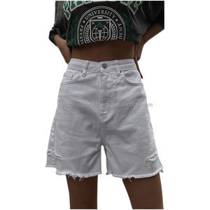 Short en jean mélangé de coton décontracté taille haute pour femmes pantalon cargo respirant coupe ample d'été avec tailles de couleurs personnalisées disponibles - Product Image 1