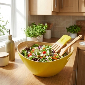 Ensemble de saladiers en bambou naturel tissé à la main, saladiers et bols de service pour une cuisine durable - Product Image 5
