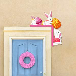 Decoraciones de Esquina de Pascua JUXINDA, Marcos de Puerta de Madera para el Hogar, Tiras Decorativas de Conejo, Adornos Creativos para Puertas, Ventanas y Paredes - Product Image 2