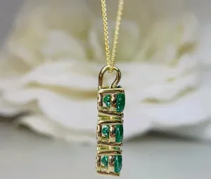 Women's Pretty Pendant Round Cut Simulated Green Emerald 14K Yellow Gold Plated - Product Image 4