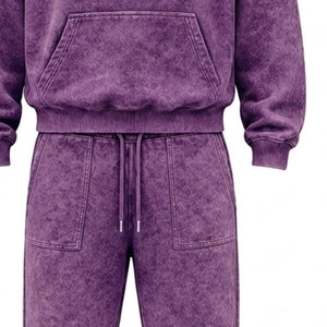 Conjunto Deportivo para Hombre, Color Morado, Lavado Ácido, 100% Algodón, 480 gsm, Alta Calidad, con Pedrería, Pantalones Largos con Cordón Ajustable, Ropa Casual - Product Image 2