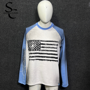Custom Top Quality Printed Long Sleeve <b>Shirt</b> 100% Cotton French terry Fabric Dirty Fade And Rhinestone Best Street wear Style - Product Image 3