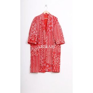 Kimono de Algodón Kantha Boho Hecho a Mano, Túnica Larga para Mujer, Tejido Transpirable con Diseño Floral, para Primavera/Verano - Product Image 1