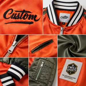 Chaqueta Bomber Naranja Personalizada para Hombre con Logotipo Bordado en la Parte Delantera, Estilo Casual Urbano, Ropa de Invierno, Forro de Satén de Poliéster, Tipo Pullover - Product Image 5