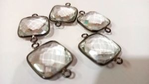 Conectores de Bisel de Doble Aro con Cristal de Roca Natural Blanco en Forma de Cojín Cuadrado de 15mm - Product Image 2