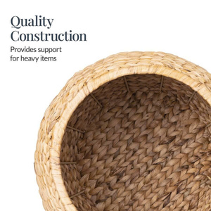 Handwoven Water Hyacinth Storage <b>Basket</b> With Scalloped Lid Natural Woven Laundry Hamper Organizer For Bathroom Home Decor - Product Image 2