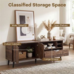 59\" <b>Rustic</b> Media Console for 65\" TVs TV Stand with Cabinet Drawer 3 Open <b>Shelves</b> - Product Image 4