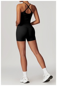 <b>Black</b> Racerback Tank Top High Waist Full Length <b>Leggings</b> 2 Piece Yoga Set Seamless Activewear Four-Way Stretch - Product Image 3