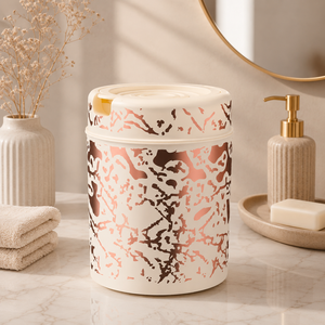 Premium Mini Tabletop Dustbin with Lid, Stylish <b>Plastic</b> Desk Waste Bin for Bathroom, Vanity, Office, <b>Kitchen</b> & Home Use - Product Image 1