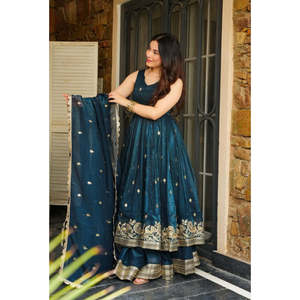 Designer Women's Anarkali Gown Set with Embroidered Sequence Work Including Bottom and Dupatta - Product Image 2