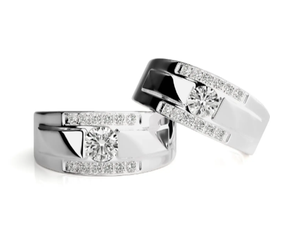 925 Sterling Silver Double Row <b>Couple</b> <b>Rings</b> with Cubic Zirconia Christian <b>Wedding</b> <b>Rings</b> - Product Image 1