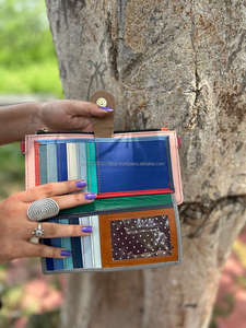 จริงทําด้วยมือรีไซเคิลสัตว์พิมพ์ขนสัตว์หนังผู้หญิงคลัทช์สไตล์Stubbyสีรุ้งMultiuseกระเป๋ากระเป๋าสตางค์ผู้ถือบัตรATM - Product Image 6