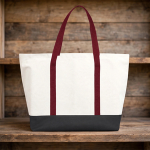 <b>Canvas</b> <b>Tote</b> Bag Large Size White with Navy Blue Trim Hand Length Handles Shopping Bag for Groceries Reusable Eco-Friendly Design - Product Image 4