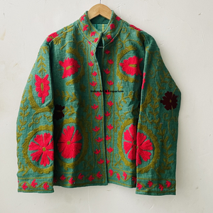 Chaqueta de algodón Suzani hecha a mano en India, chaqueta corta bordada a mano, abrigo unisex, chaqueta corta Suzani hecha a mano - Product Image 4