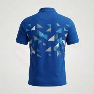 Polo à manches courtes pour homme, imprimé géométrique bleu, 100% polyester, tricoté, respirant, coupe décontractée - Product Image 2