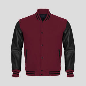 Veste universitaire pour homme, col montant, corps en laine véritable, manches en cuir, imperméable, coupe-vent, respirante, manteau d'hiver - Product Image 2