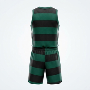 Ensemble Maillot et Short de Basketball Personnalisé pour Homme, Rayures Vertes et Noires, Sans Manches, Respirant, Tenue de Sport d'Équipe - Product Image 4