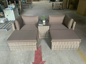 SF00011 Modern Grey Outdoor Rattan Wicker One <b>Seat</b> Garden <b>Sofa</b> Chair Set Steel Frame Tempered Glass Polyester <b>Cushion</b> Farmhouse - Product Image 4