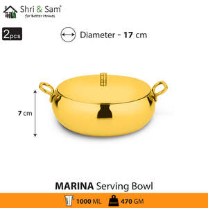 Marina 2 PCS Stainless Steel <b>Serving</b> <b>Bowl</b> and <b>Lid</b> <b>with</b> Gold PVD Coating - Product Image 3