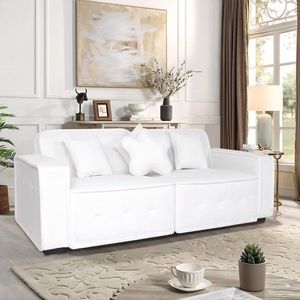 Sofá seccional moderno para sala de estar con 3 almohadas, tela de terciopelo blanco, 93.50"*35.23"*30.70"" - Product Image 4