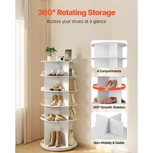 Scarpiera Girevole a 5 Livelli Autoportante Lazy Susan, Girevole a 360 Gradi, Torre Porta Scarpe Rotante, Carosello Portaoggetti in Alluminio - Product Image 3