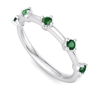 Anillo de lujo en oro rosa con esmeralda verde, corte brillante redondo, cinco piedras, banda minimalista, alto brillo, joyería de moda para mujer. - Product Image 3
