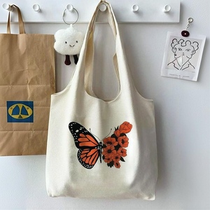 Bolso de mano de lona con estampado floral de mariposas, bolso de hombro informal para compras diarias - Product Image 1