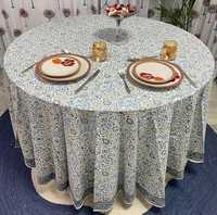 Nappe ronde faite à la main personnalisée PRABHAVA Rajasthan, motif Paisley, coton et lin, lavable, style moderne, pour les fêtes