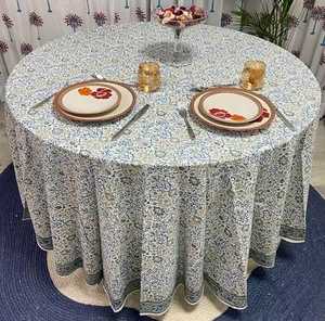 <b>Round</b> Handmade Customized PRABHAVA Rajasthan Paisley Pattern Cotton <b>Linen</b> Washable Modern Style Party Use <b>Tablecloth</b> - Product Image 1