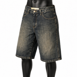 Shorts en jean délavé bleu foncé vintage pour hommes, coupe ample, fabrication OEM ODM, vente en gros - Product Image 3