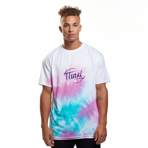 T-shirt à manches courtes tie-dye pour homme, coupe classique, col rond, jersey de coton, style décontracté, motif bleu rose violet - Product Image 3