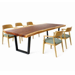 Ensemble de table à manger en bois de Suar massif, design Hiroshima, qualité supérieure, bord naturel, style farmhouse, cuisine, maison, hôtel, restaurant - Product Image 1