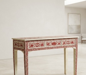 Traditional Modern Luxury Bone Inlay Solid Mango Wood <b>Console</b> <b>Table</b> Mandala Floral Entryway Living Room Furniture - Product Image 2