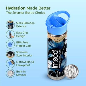 Bouteille d'eau en acier inoxydable Vedela Eco Bloom avec couvercle bleu, réutilisable, design floral moderne, minimaliste, pour le camping - Product Image 5
