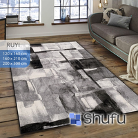 Shufu Premium Polyester-Teppich Langlebiger Rollteppich Rutschfest Antiallergisch Mittellanger Flor Maschinengefertigt Modernes Abstraktes Design Staubsaugergeeignet
